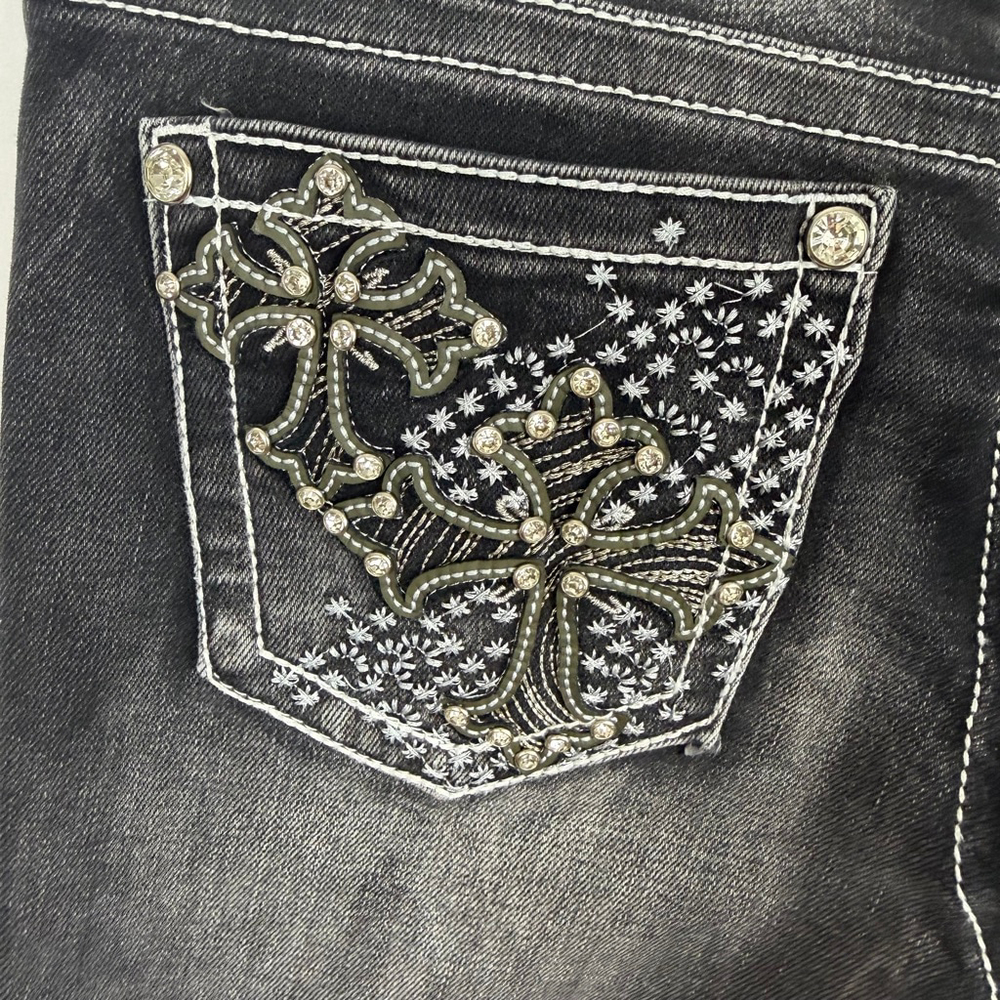 Fire & Rain Y2K Coquette Bootcut Jeans Size 9 Black Rhinestone Cross Pockets NWT - Picture 8 of 14